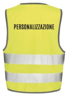 PERSONALIZZAZIONE CON STAMPA SCRITTA LATO SCHIENA SU DUE RIGHE SU GILET RIFRANGENTI ALTA VISIBILITÁ